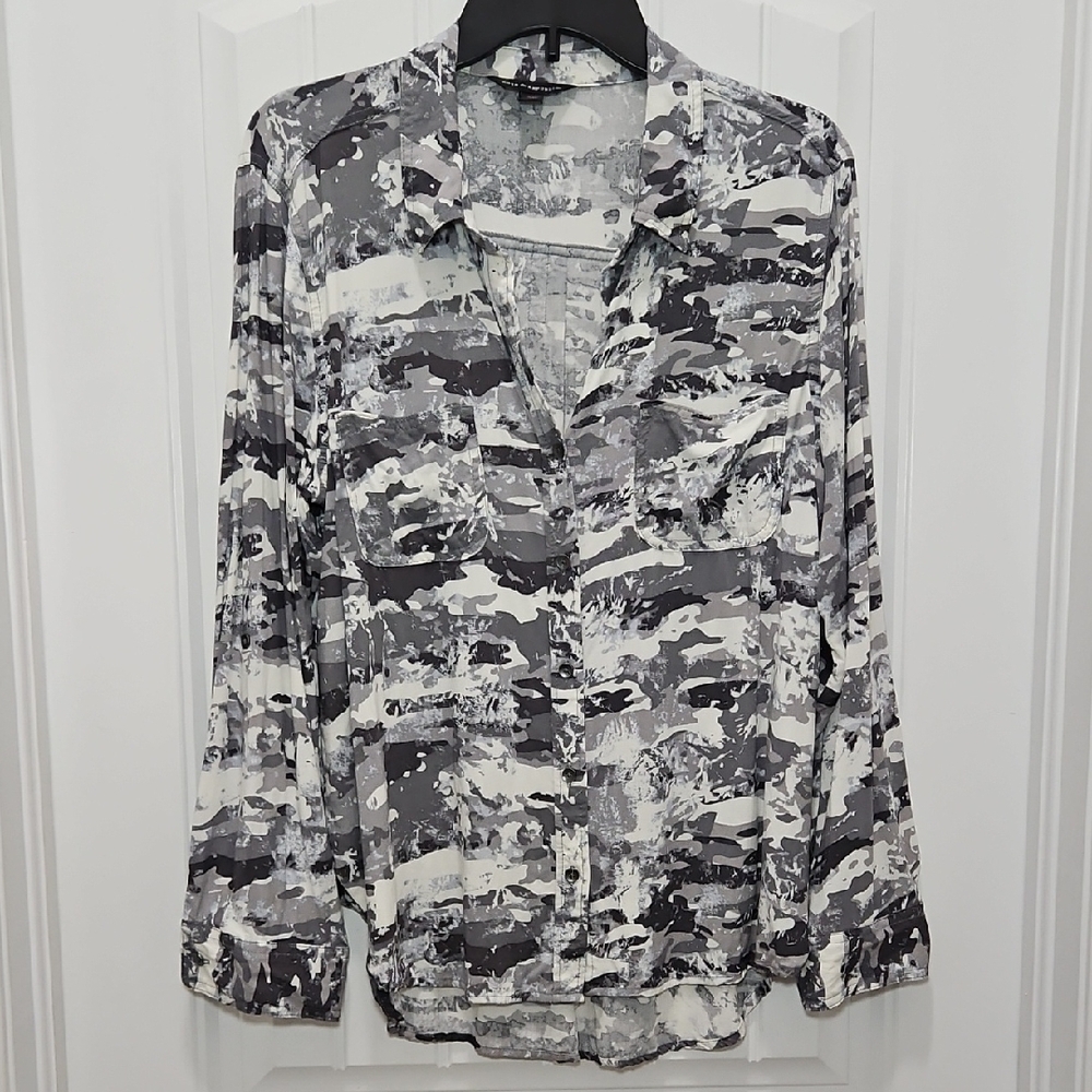 Rock & Republic Camo Roll Tab Sleeve Button Up Shirt